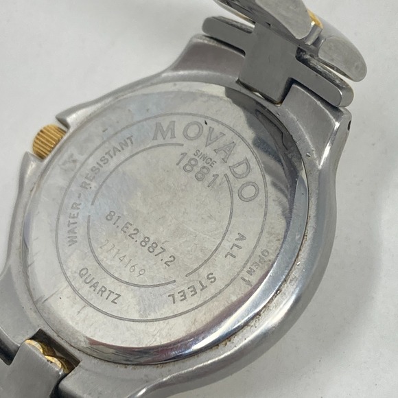 Movado Olympian Watch Men 36mm Silver Gold Tone Date 81.E2.887.2 New Battery 7" - Picture 14 of 14